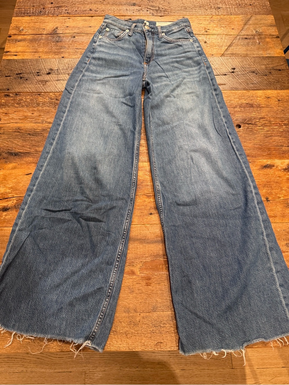 rag & bone Wide-Leg Medium Blue Denim Jeans